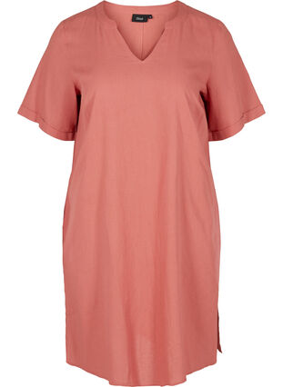 Short-sleeved dress in a cotton blend with linen, Canyon Rose, Packshot image number 0