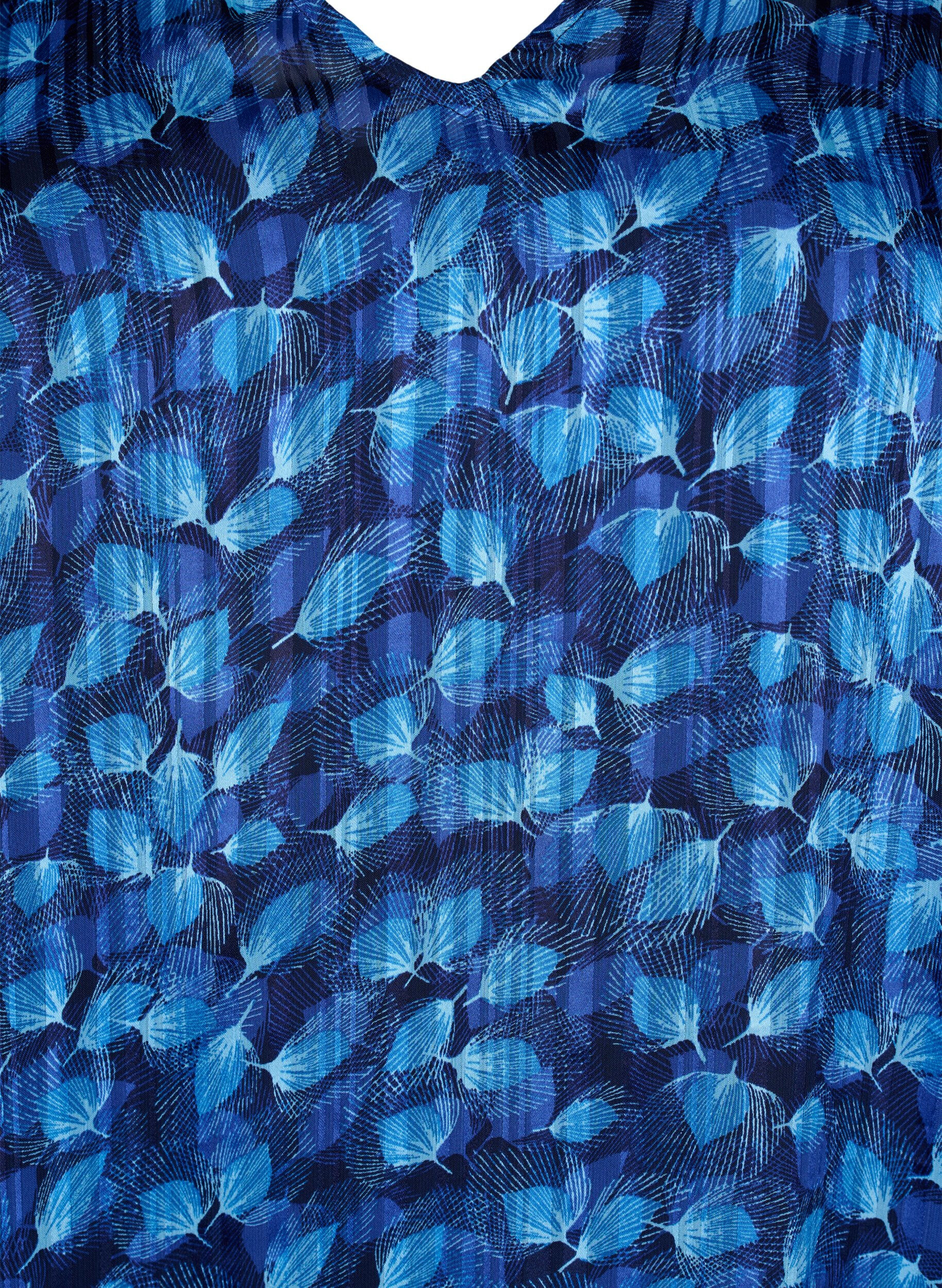 Zizzifashion Printed dress with v-neck and 3/4 sleeves, Navy Blazer Leaf AOP, Packshot image number 2