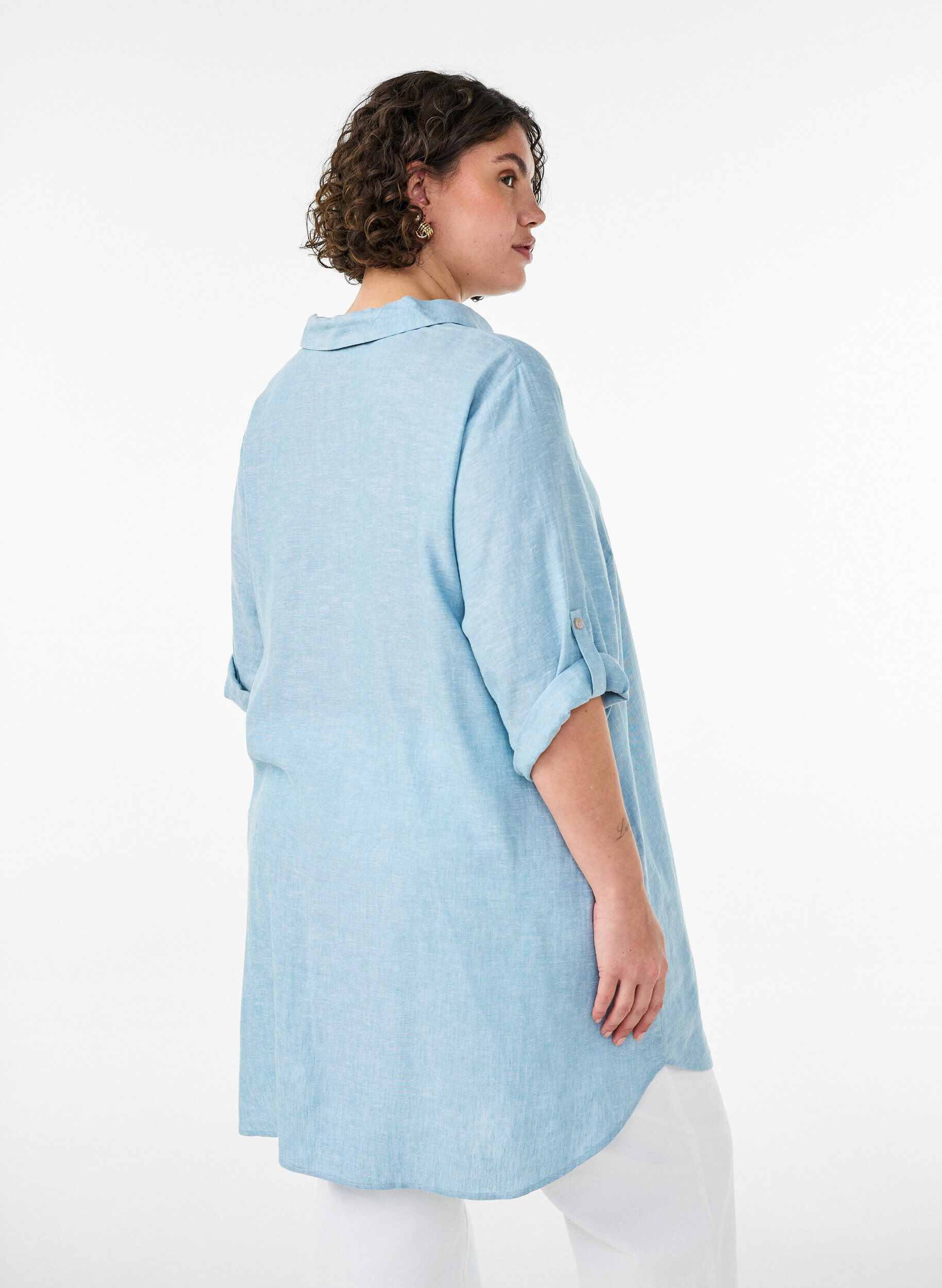 Zizzifashion Linen and viscose tunic with A-shape, 2462, Model image number 2
