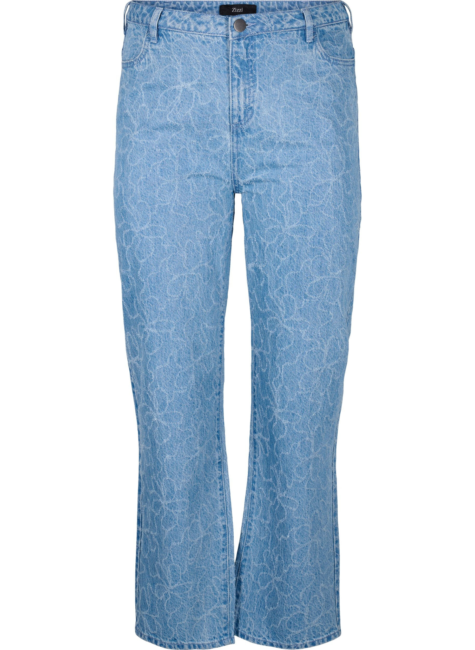 Zizzifashion Gemma jeans with a high waist and floral pattern, Light Blue, Packshot image number 0