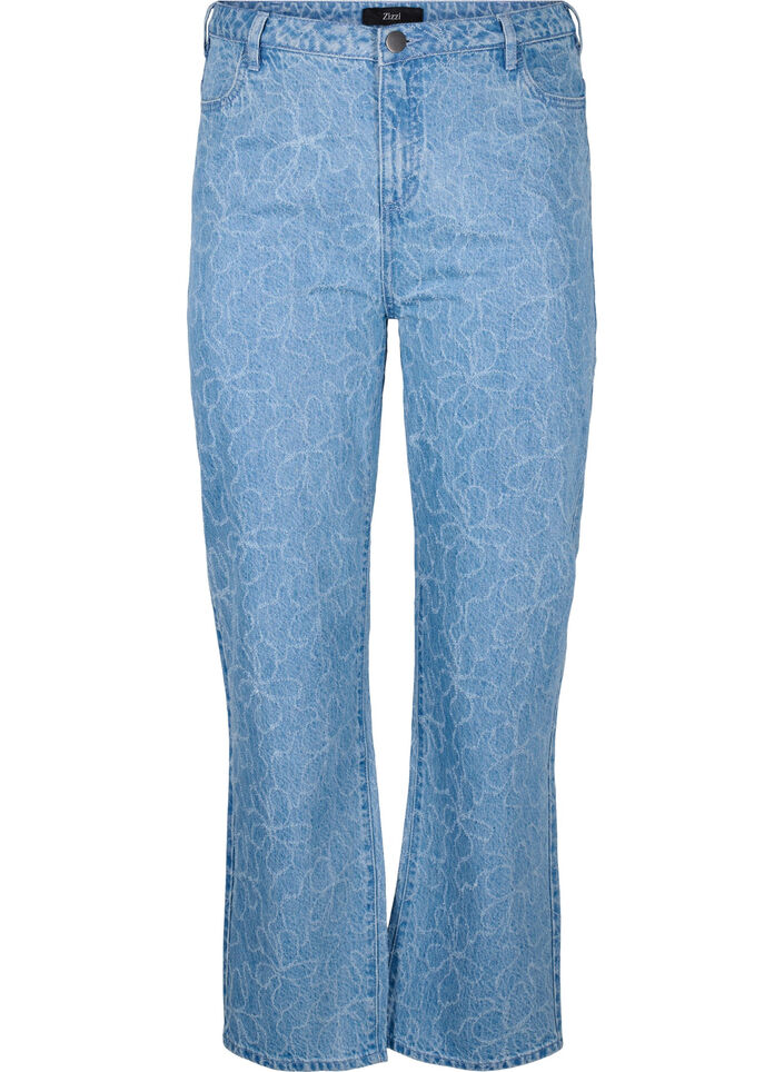 Gemma jeans with a high waist and floral pattern, Light Blue, Packshot image number 0