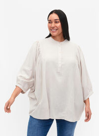 Viscose-Linen Mix Shirt Blouse with 3/4 Sleeves, Moonbeam, Model