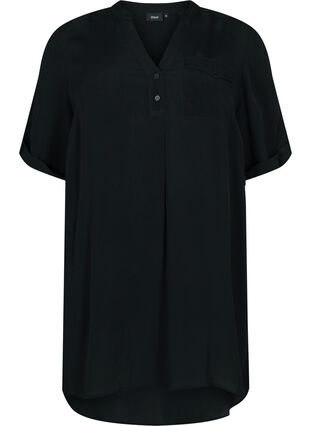 Viscose tunic with short sleeves, Black, Packshot image number 0