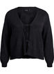 Knitted cardigan with openwork pattern and tie strings, Black, Packshot image number 0