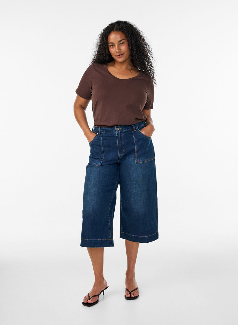Basic plain cotton t-shirt, Brown, Model image number 1