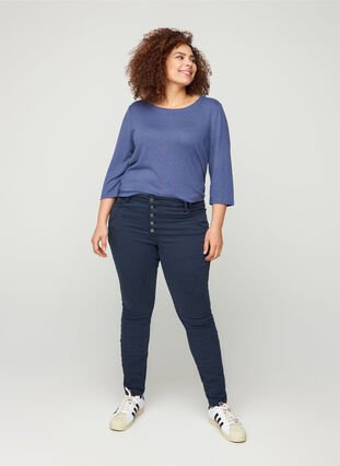 Close-fitting trousers with a button-fastening, Dark Blue, Model image number 3