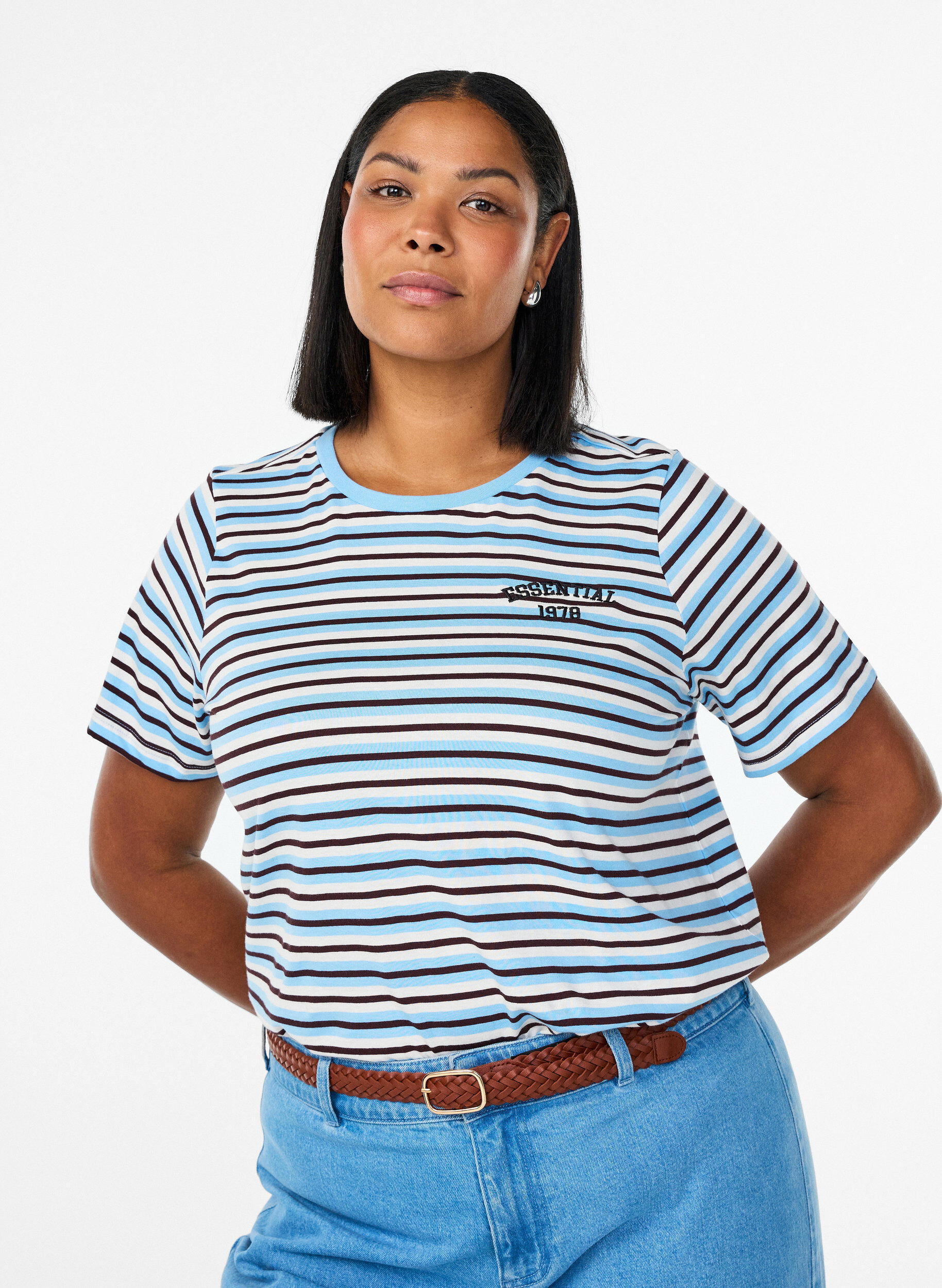 Cotton T-shirt with stripes, Blue, Model