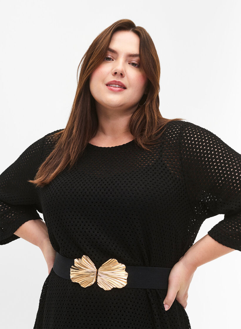 Stretchy waist belt with gold-colored buckle, Black, Model image number 0