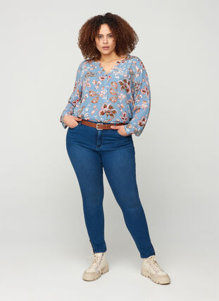 Cropped Amy jeans with a high waist and zip, Dark blue denim, Model image number 2