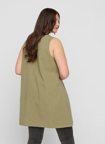 Sleeveless cotton tunic with buttons, Aloe, Model image number 1