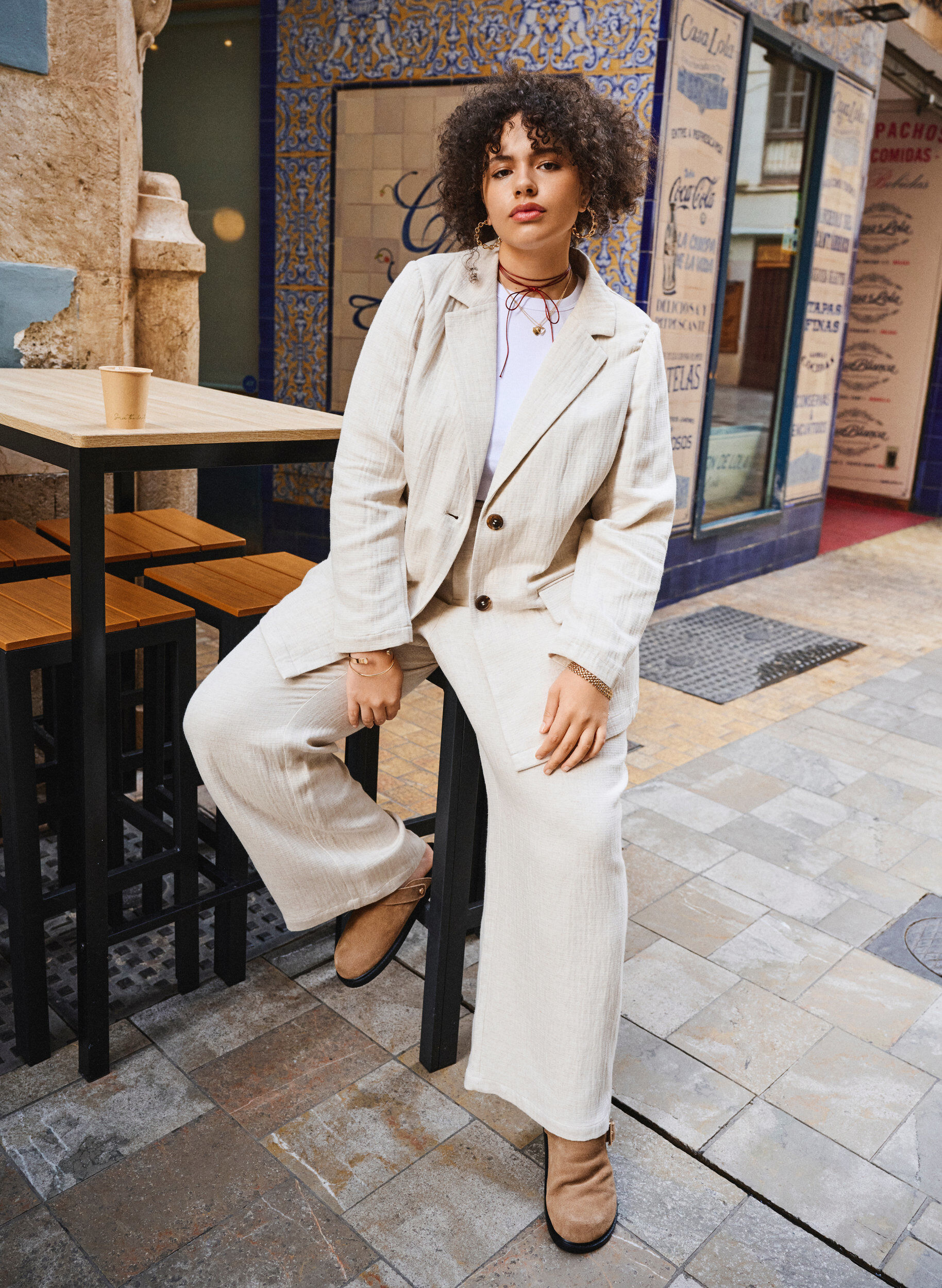 Zizzifashion Suit trousers in a material blend with linen, Rainy Day, Image image number 0