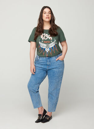 Short-sleeved t-shirt with print, Green w. Eagle , Model image number 2