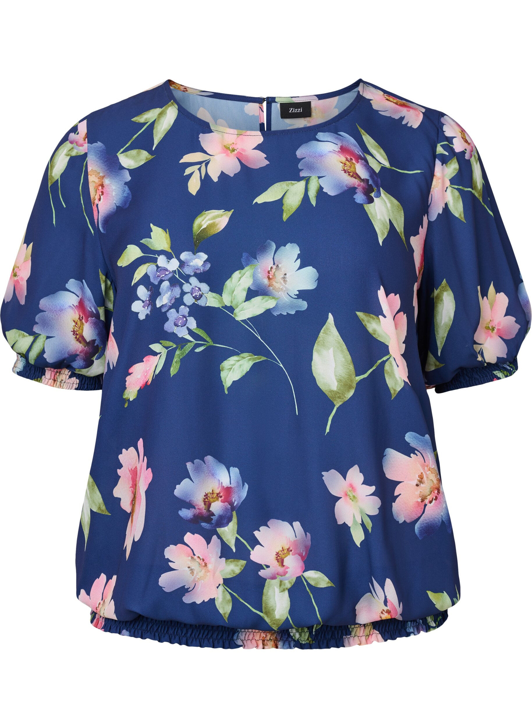 Zizzifashion Floral blouse with smocking, Blueprint Flower AOP, Packshot image number 0