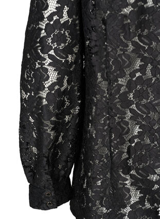 Lace blouse with long puff sleeves, Black, Packshot image number 3