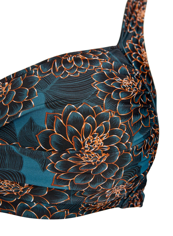 Bikini top with padding and print, Petrol, Packshot image number 2