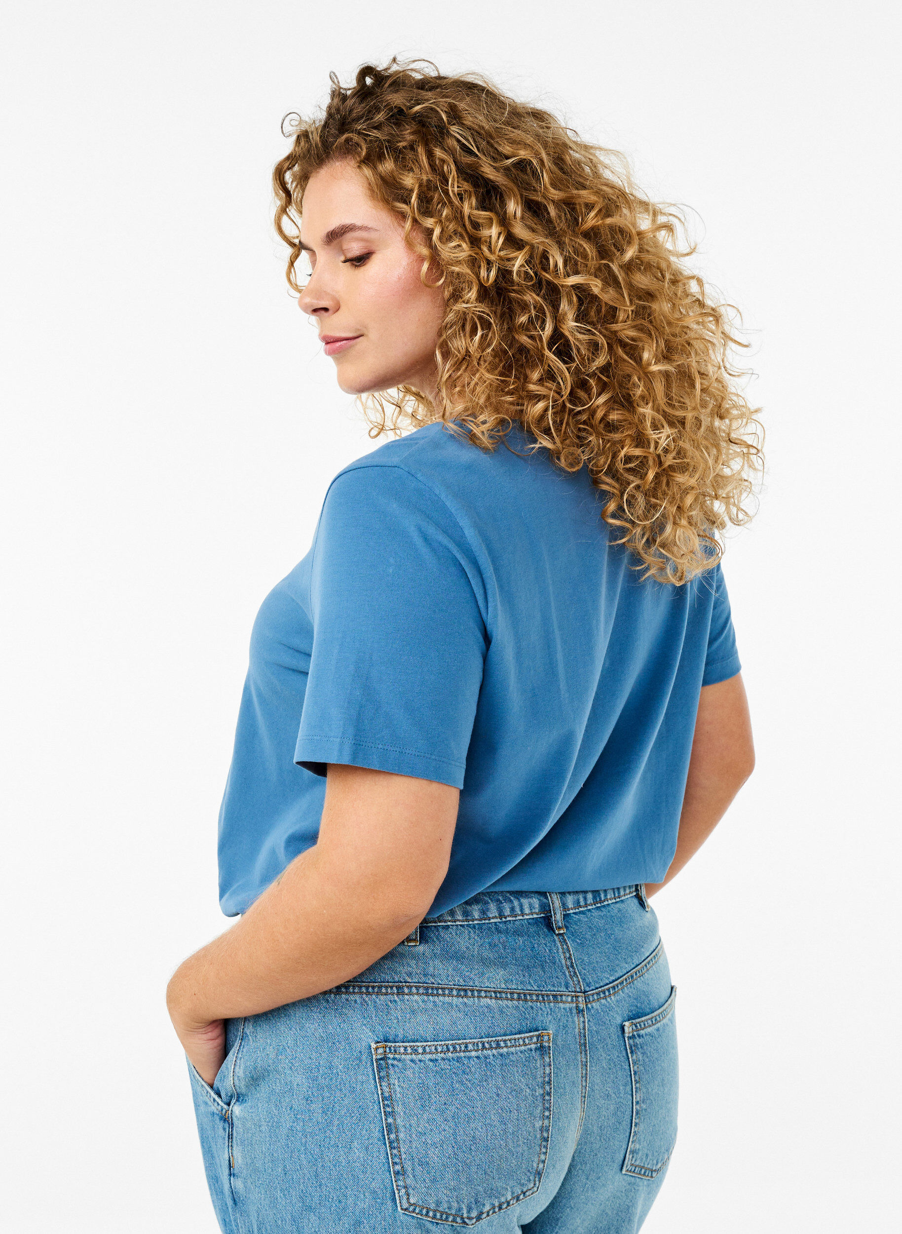 ZizzifashionBasic plain cotton t-shirt, Blue, Model image number 1