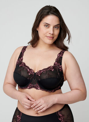 Underwired Emma bra with colored lace, Black Red Comb, Model image number 0