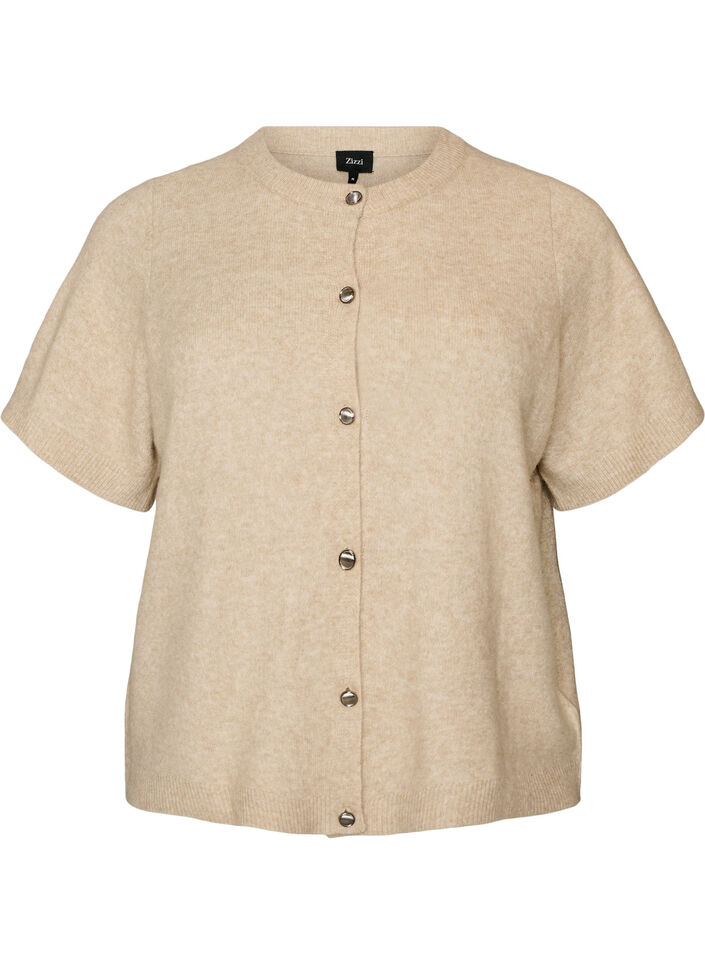 Knit cardigan with short sleeves, Beige, Packshot image number 0
