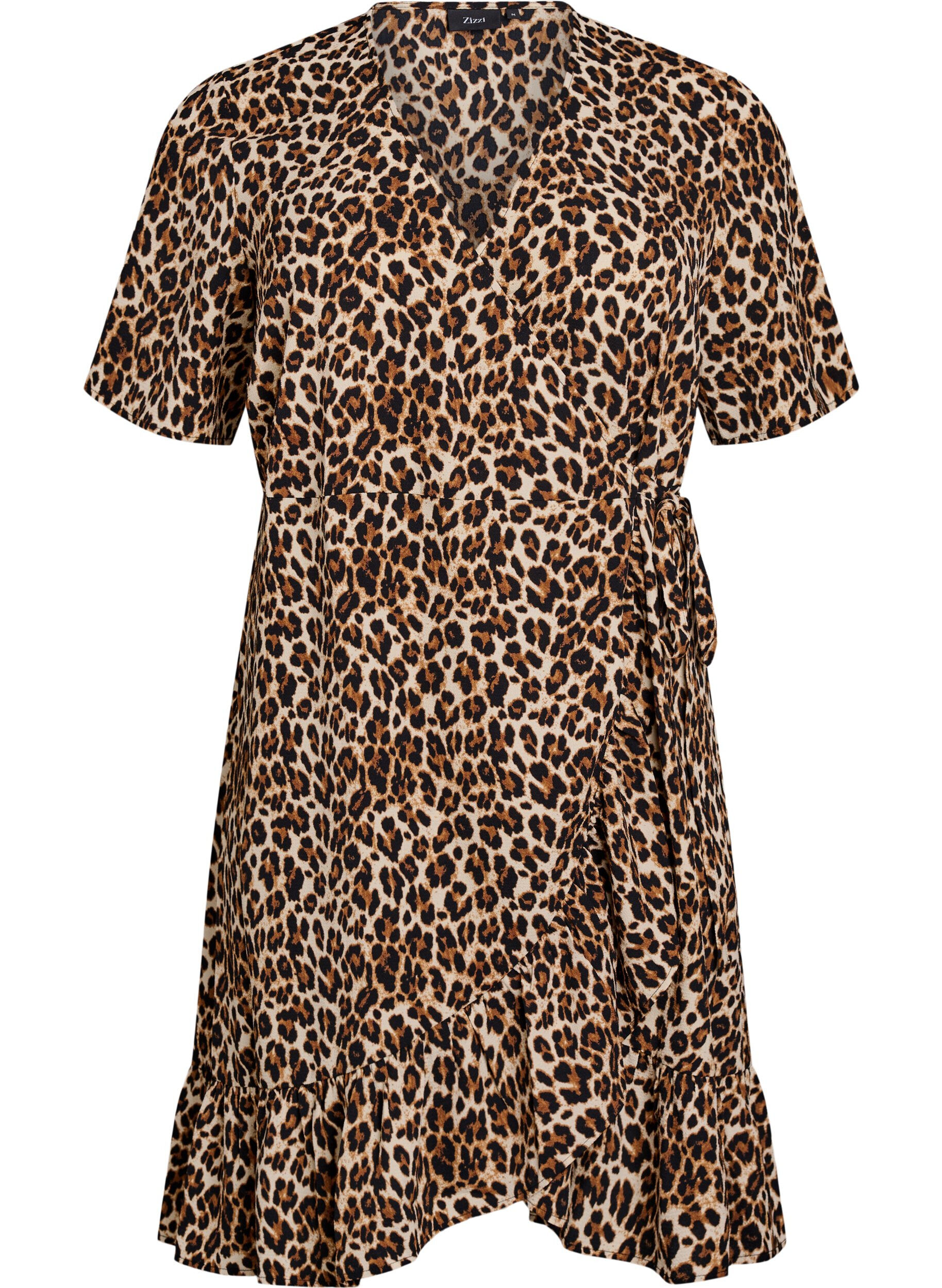 Zizzifashion Floral wrap dress with short sleeves, Brown, Packshot image number 0