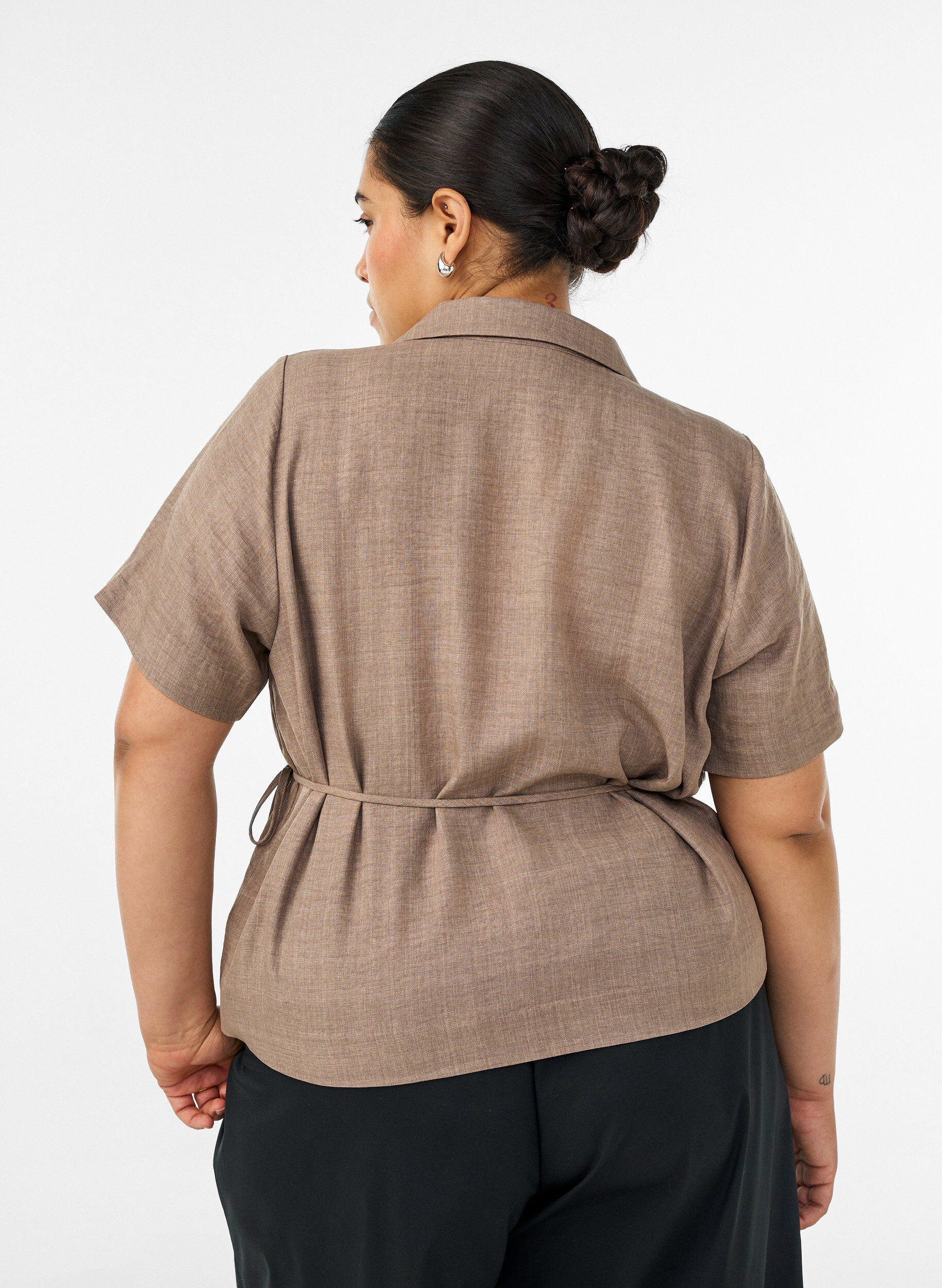 Zizzifashion Wrap shirt with tie fastening, Brown, Model image number 2