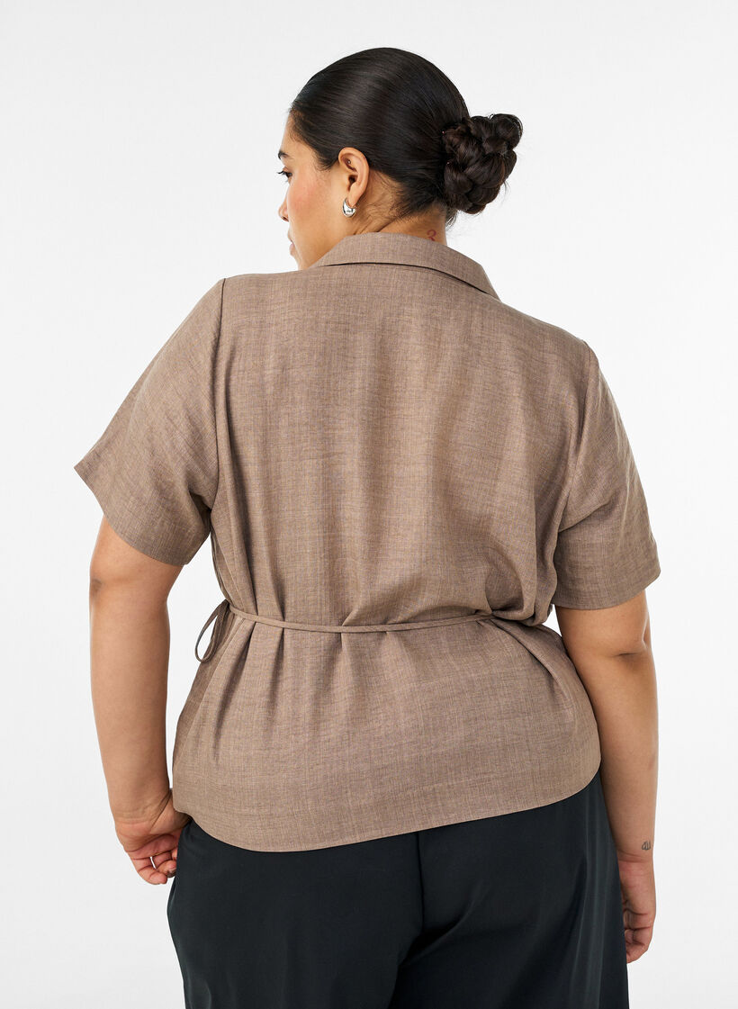Wrap shirt with tie fastening, Brown, Model image number 2