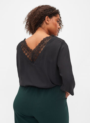 Top with 3/4 sleeves and lace back, Black, Model image number 1