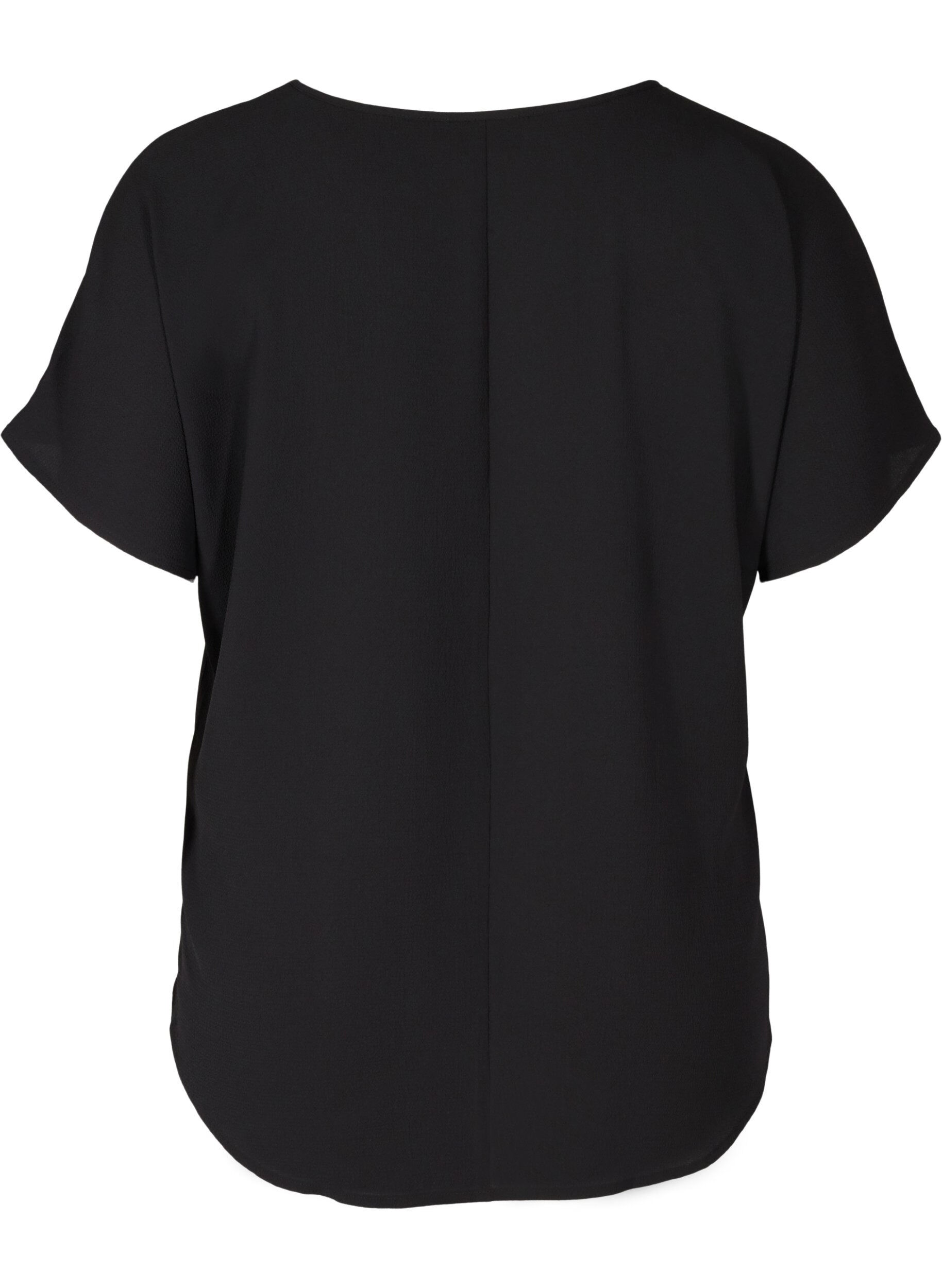 Zizzifashion Blouse with short sleeves and a round neckline, Black, Packshot image number 1