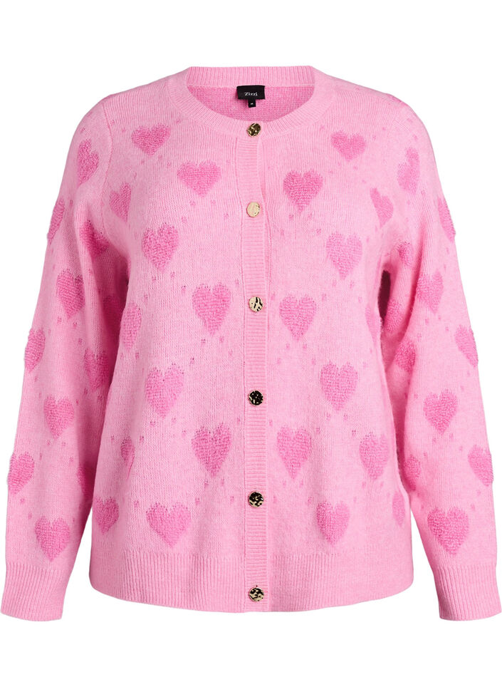 Cardigan with hearts and golden buttons, Pink, Packshot image number 0