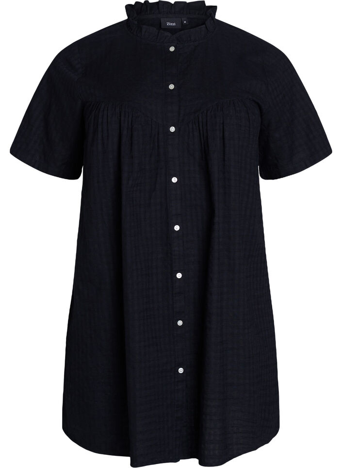 A-shaped tunic with short sleeves and buttons, Black, Packshot image number 0