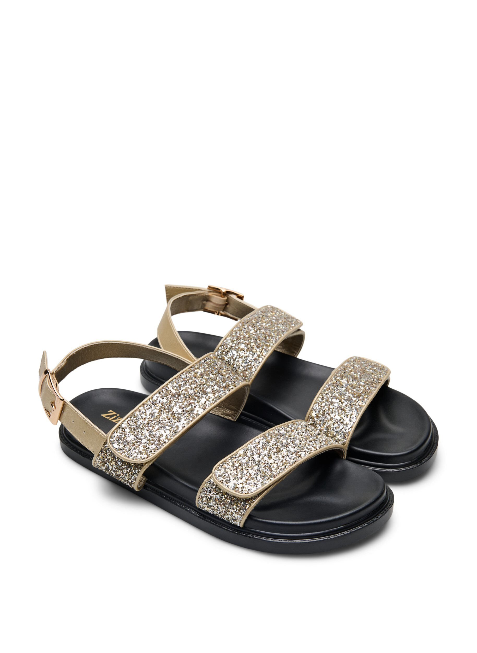 Zizzifashion Wide fit - Glitter sandal with Velcro closure, Gold, Packshot image number 1