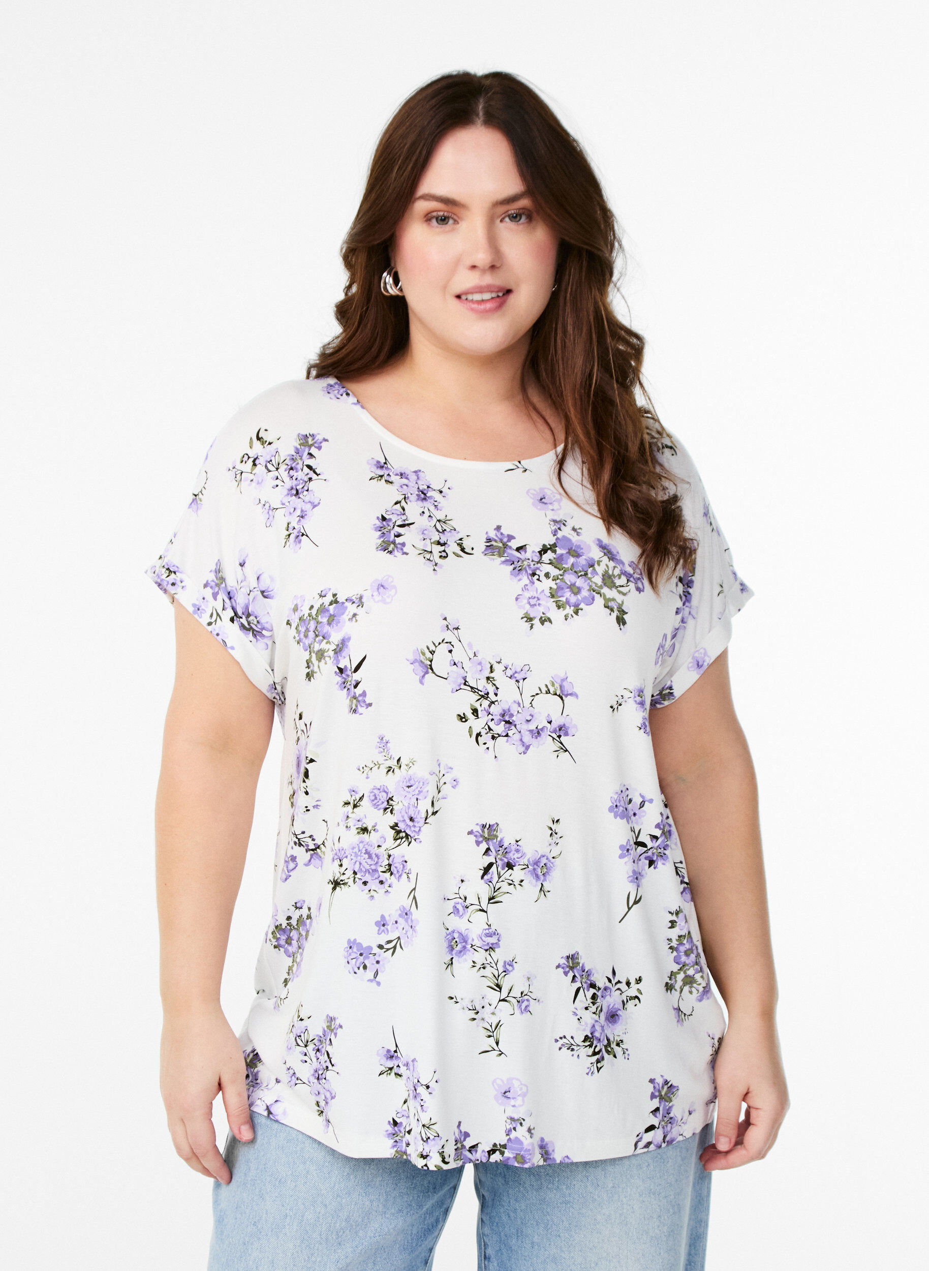 T-shirt with floral print, Purple, Model