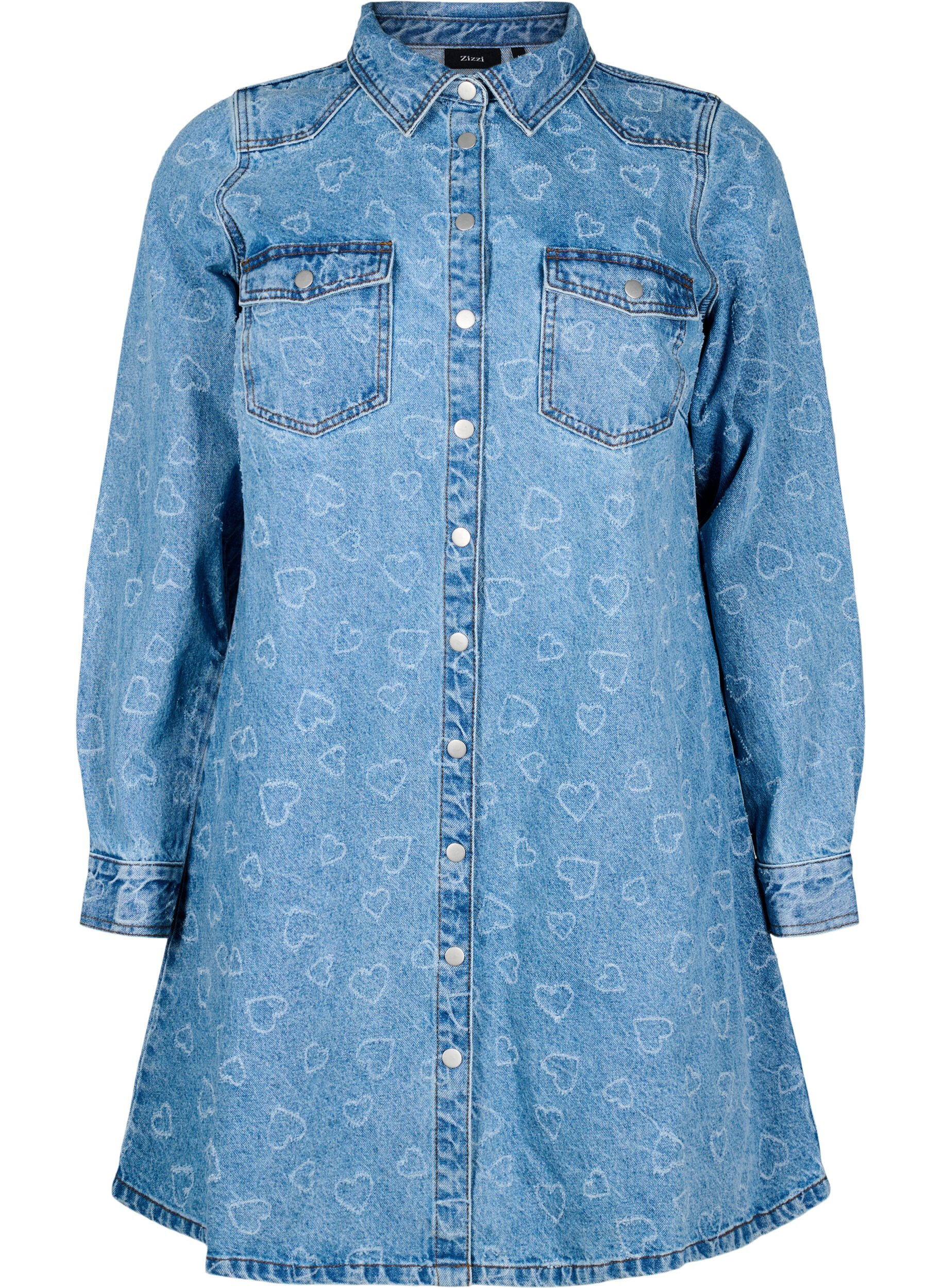 Zizzifashion Denim dress with heart pattern, Blue, Packshot image number 0