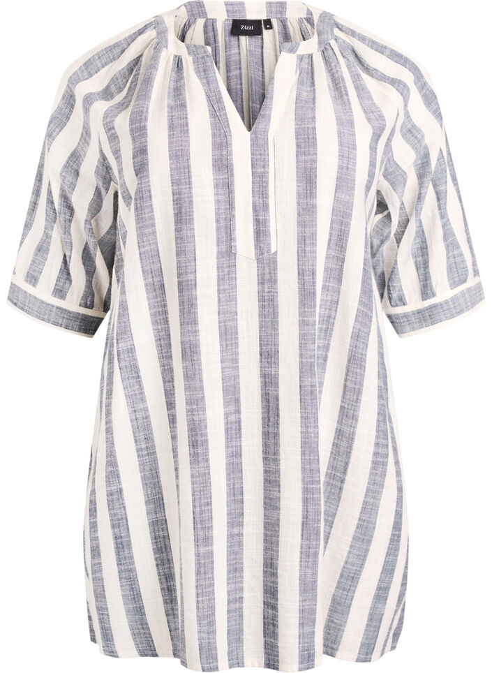 Cotton tunic with a V-neck, Blue, Packshot image number 0