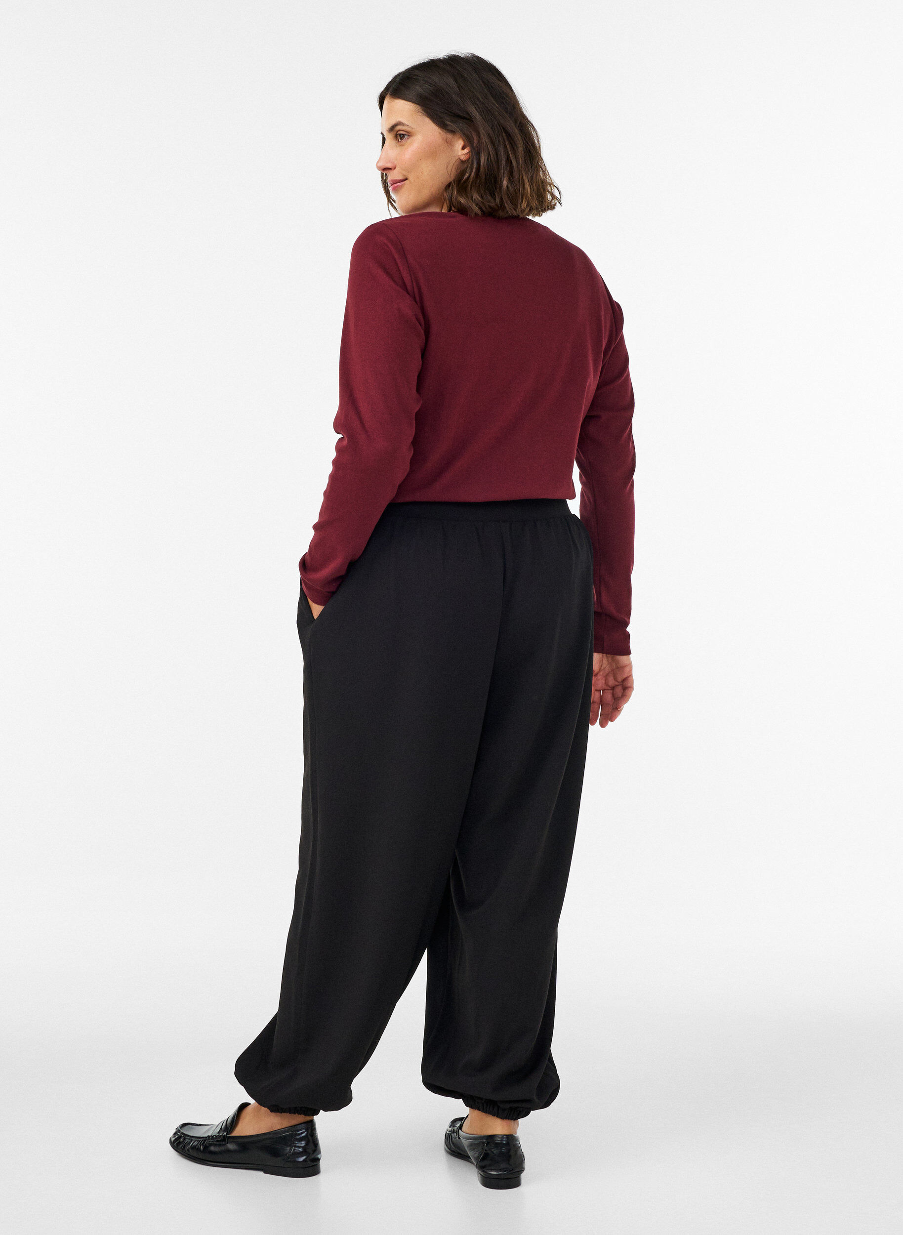 ZizzifashionHigh-waisted jersey balloon trousers, Black, Model image number 1