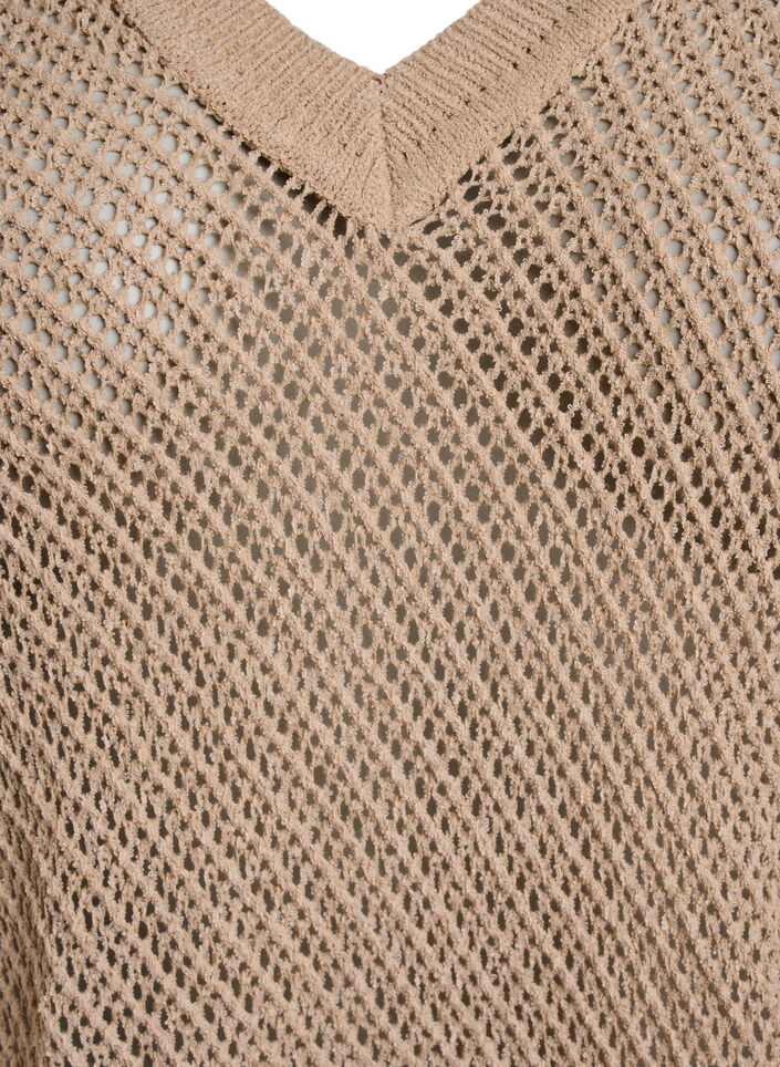 FLASH - Short-sleeved knitted blouse with v-neck, Beige, Packshot image number 2