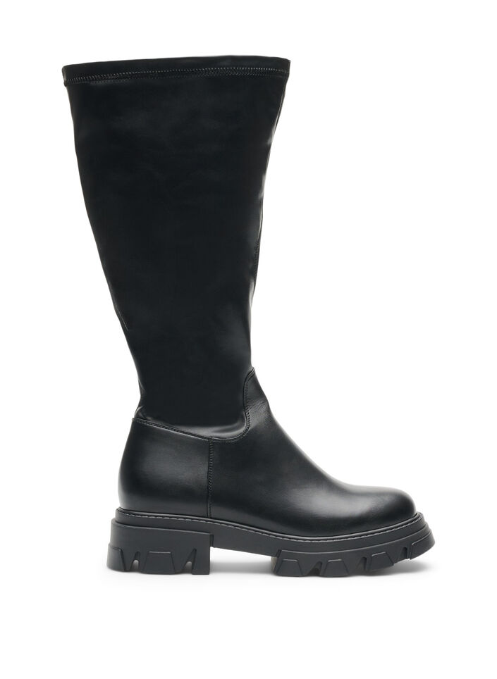Long faux leather boot with a chunky sole, Black, Packshot image number 0