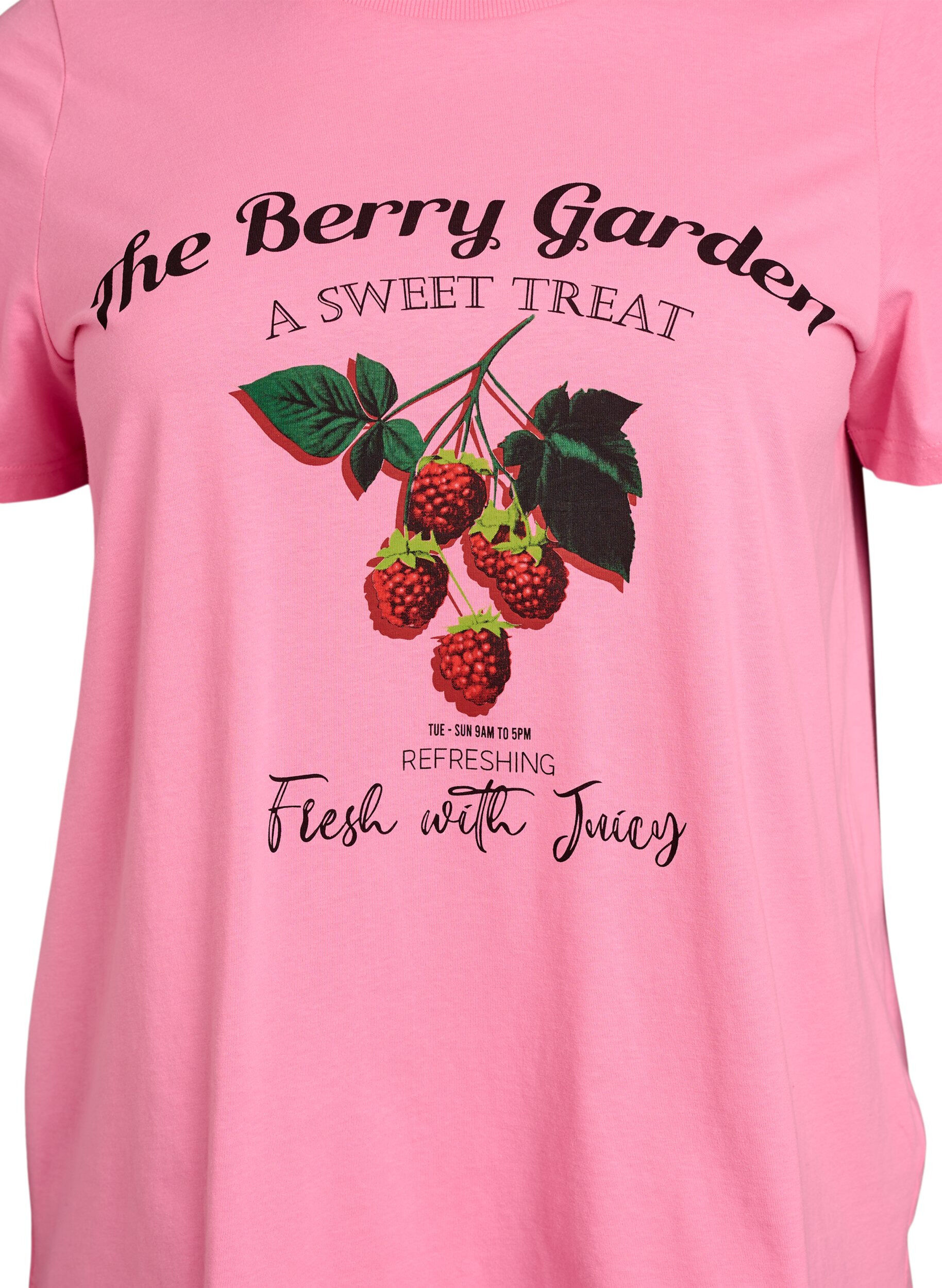 Zizzifashion Cotton t-shirt with fruit print and text, Pink, Packshot image number 2
