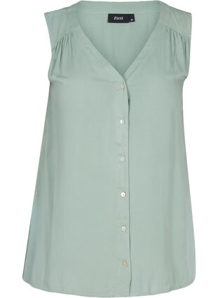 Viscose top with button fastening, Chinois Green, Packshot image number 0