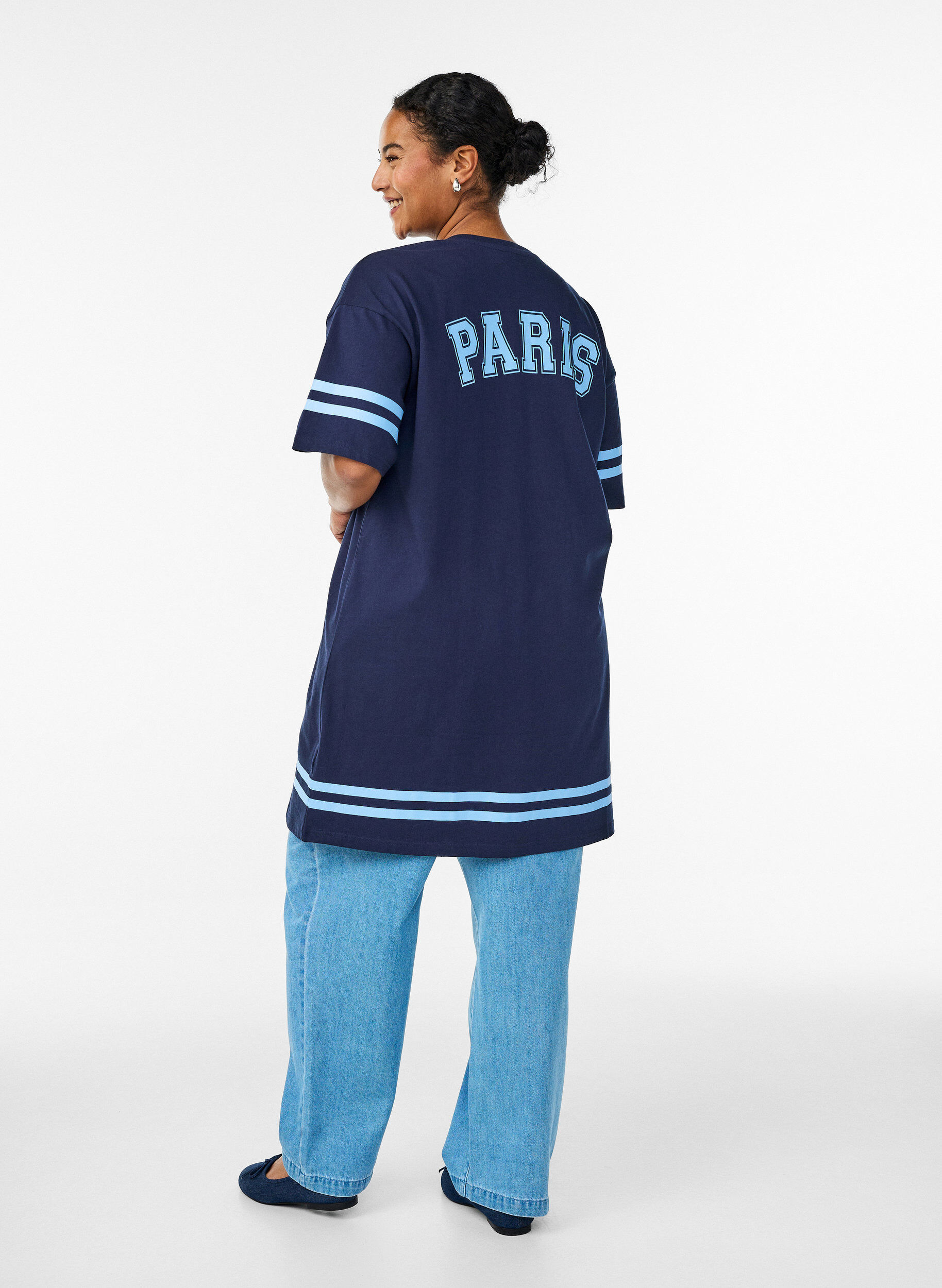 ZizzifashionShort T-shirt dress with sporty details, Blue, Model image number 2