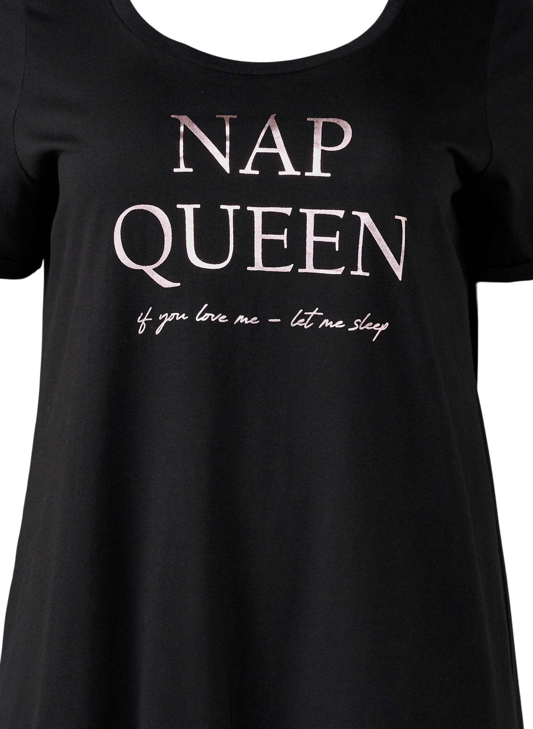 Zizzifashion Short-sleeved nightgown in organic cotton, Black, Packshot image number 2