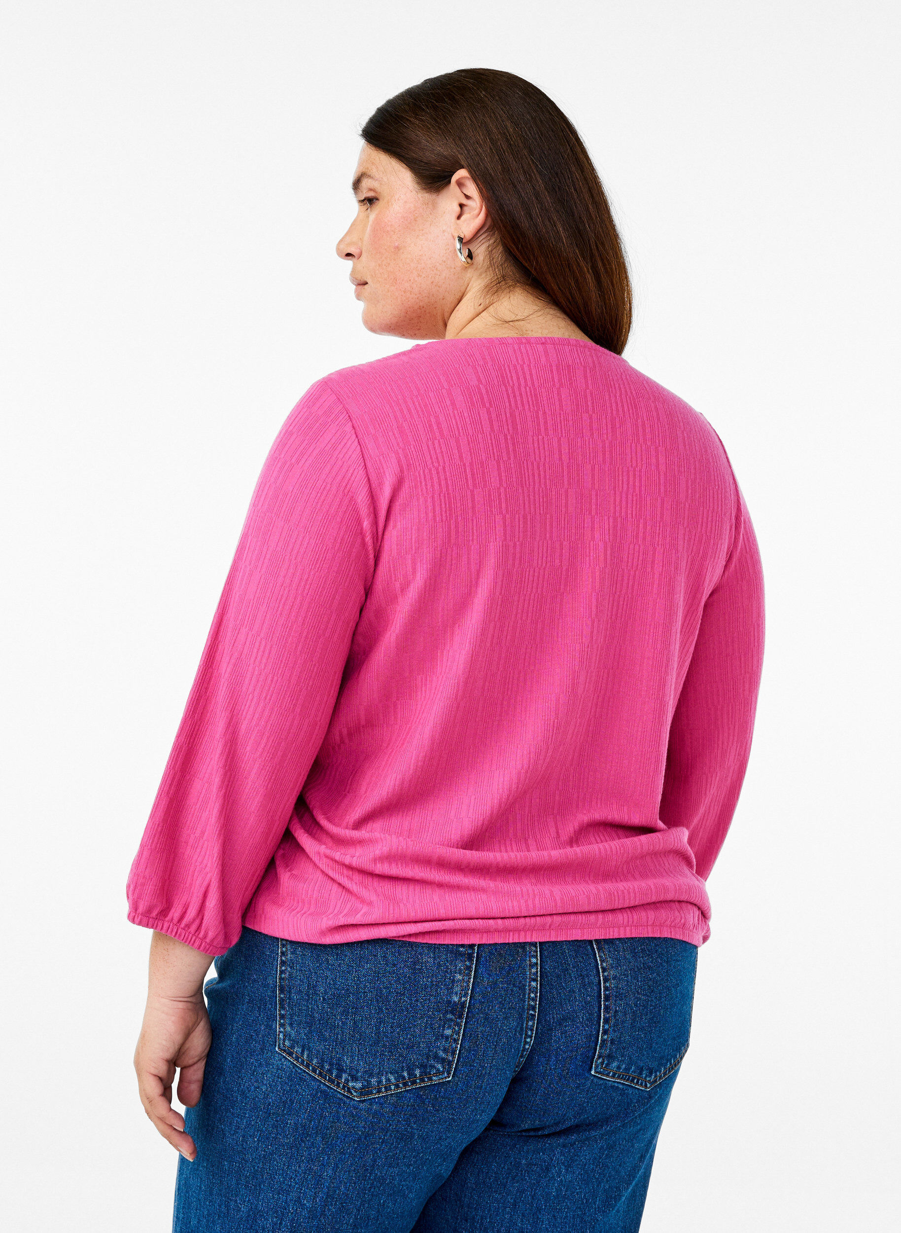 ZizzifashionBlouse with texture and 3/4 sleeves, Rose, Model image number 2