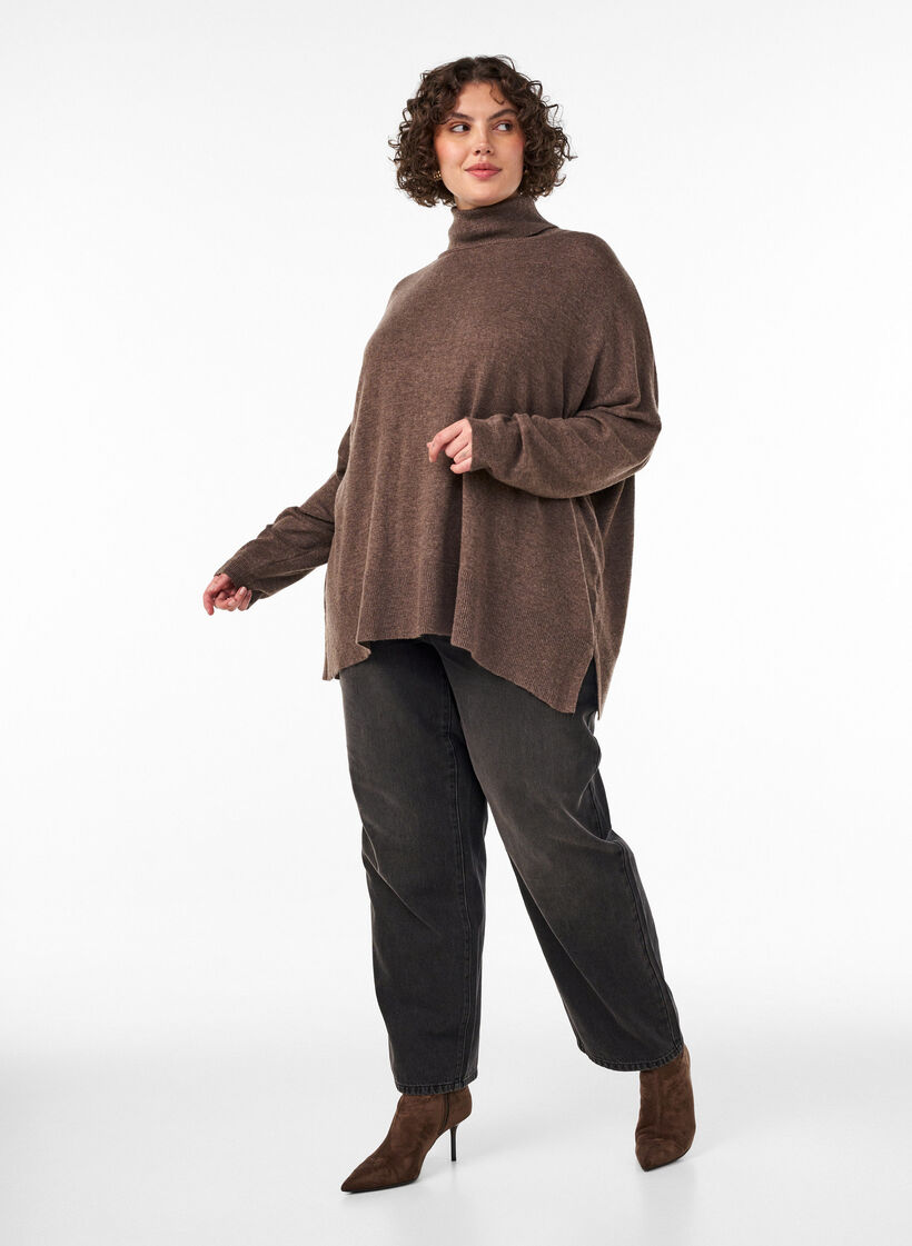 Turtleneck jumper with a loose fit, Brown, Model image number 1