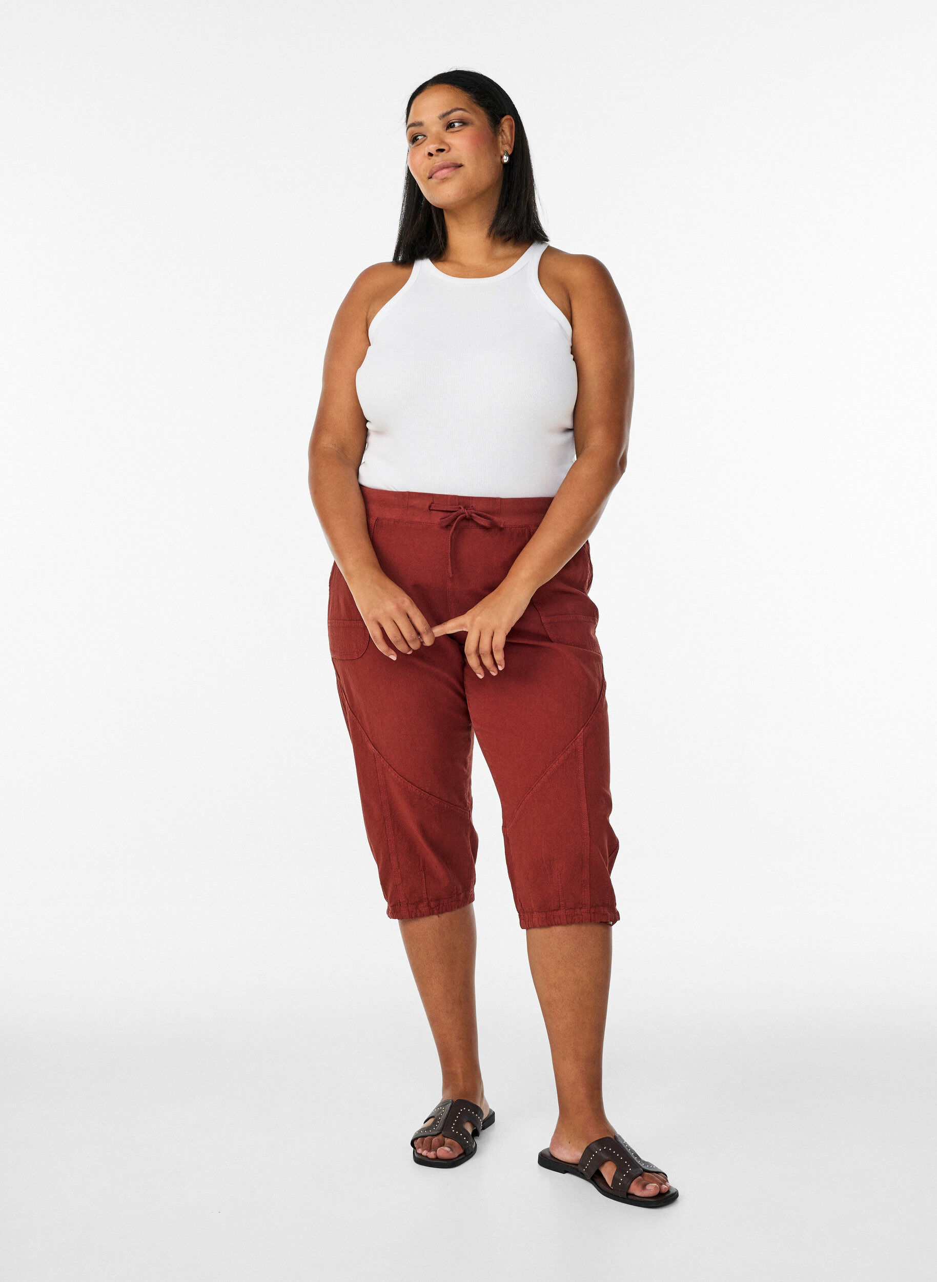 Zizzifashion Cotton Capri trousers, Red, Model image number 0