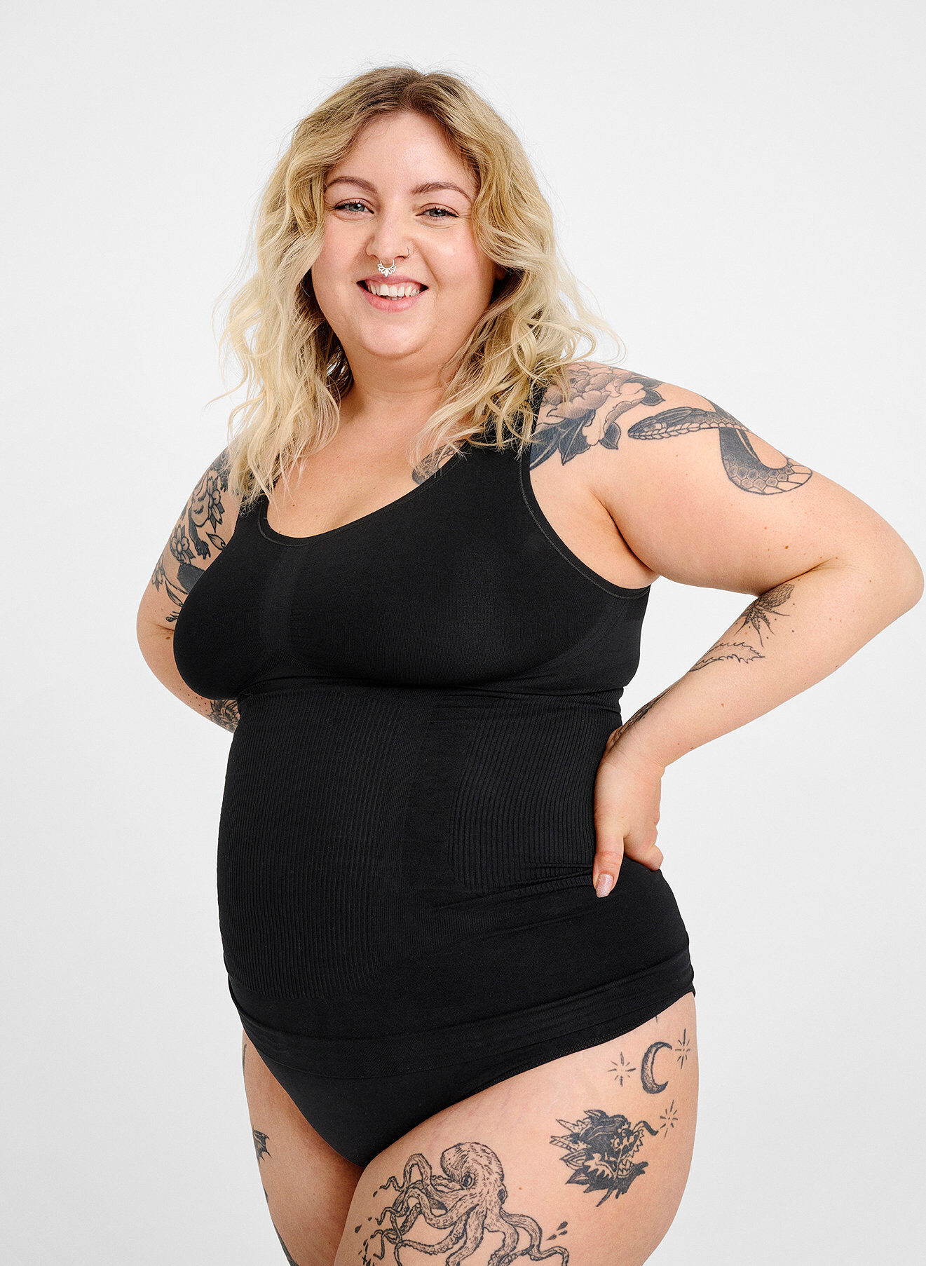 Zizzifashion Shapewear top with wide straps, Black, Image image number 0