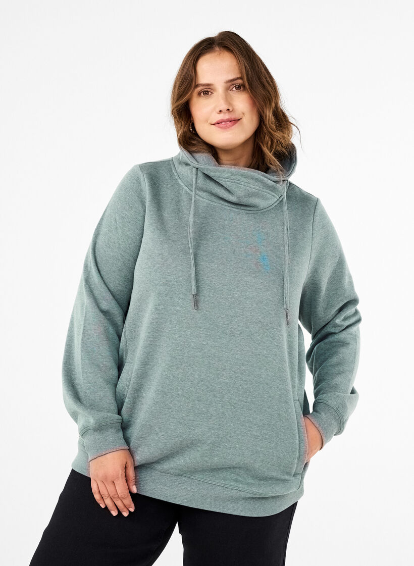 FLASH - Sweatshirt with high collar, Balsam Green Melange, Model image number 0