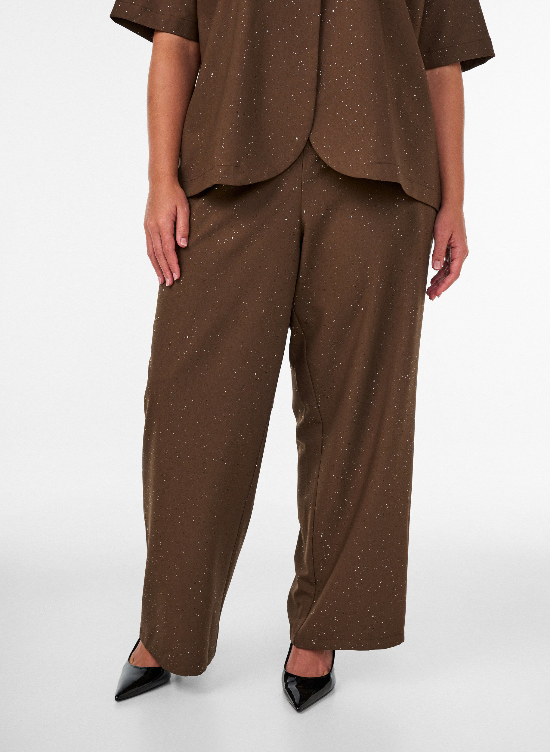 ZizzifashionTrousers with glitter and wide legs, Brown, Model image number 2