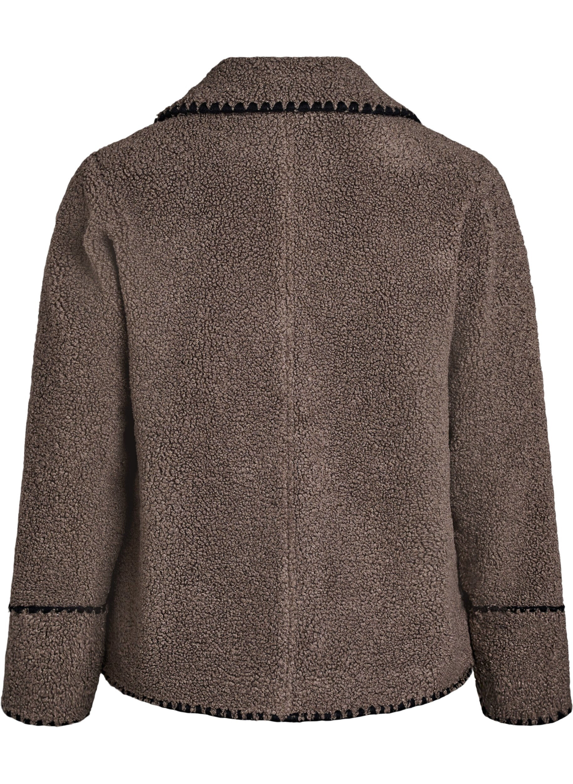 Zizzifashion Teddy jacket with contrast details, Brown, Packshot image number 1