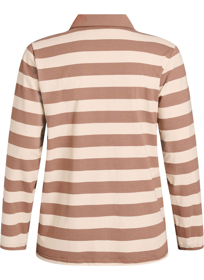 Long-sleeved polo shirt with wide stripes, Brown, Packshot image number 1