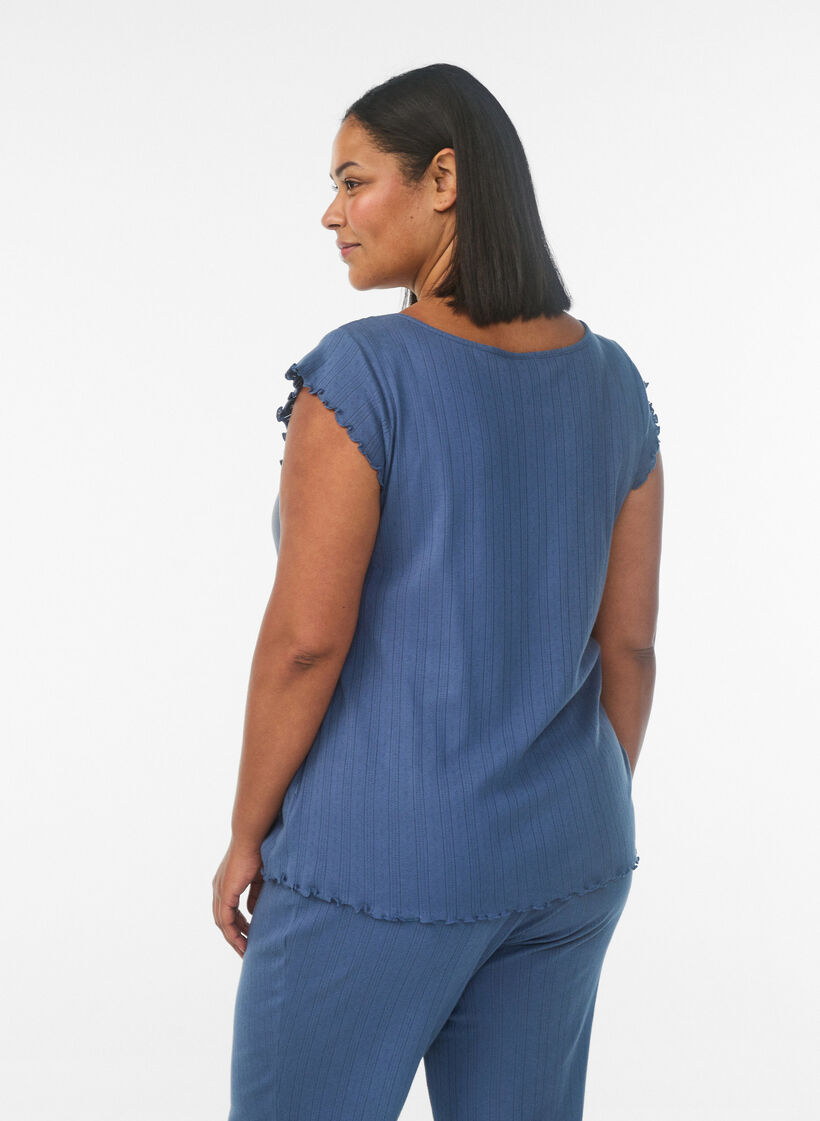 Organic cotton pyjama top with cap sleeves, Blue, Model image number 2