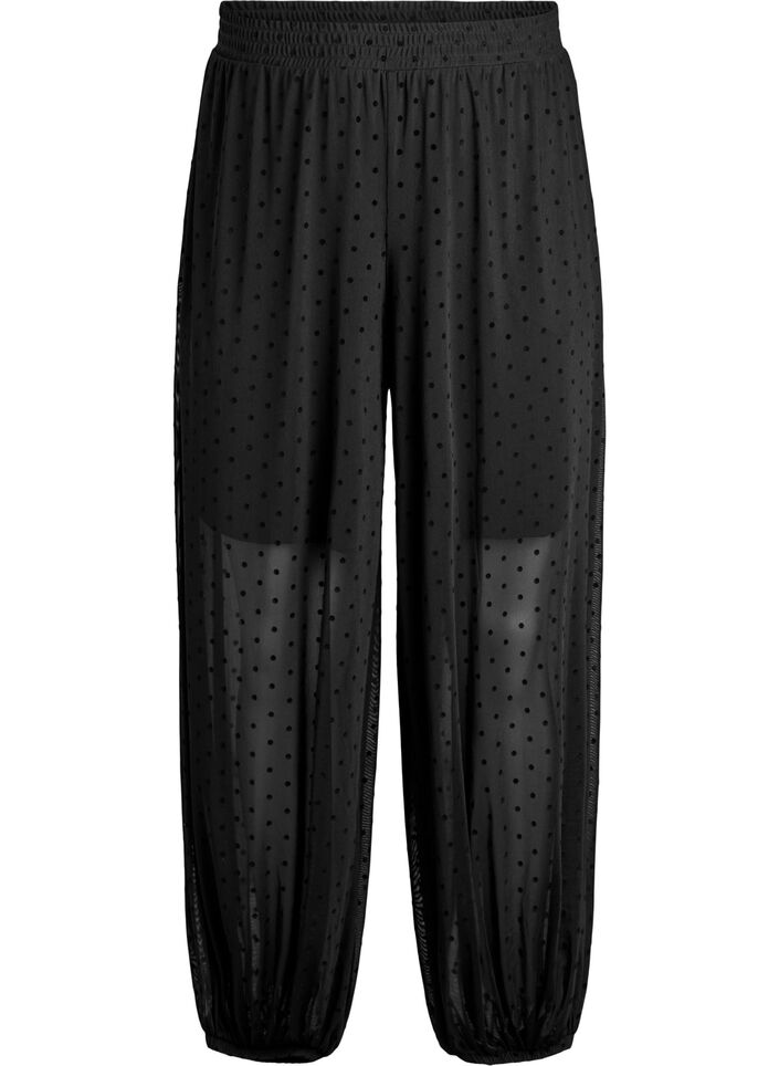 Mesh balloon trousers with polka dots, Black, Packshot image number 0